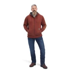 Ariat® Men's Rebar All Weather Cherry Mahogany Zip Hoodie 10041626 7 Ariat® Men's Rebar All Weather Cherry Mahogany Zip Hoodie 10041626 -Ariat Style F22 MNS WORK 10041626 full