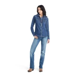 Ariat® Ladies Farriday Bluelight Denim Button Down Shirt 10042258 -Ariat Style F22 WMS WEST 10042258 full
