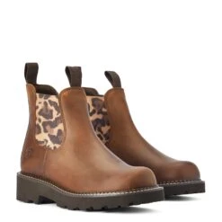 Ariat® Ladies Fatbaby® Twin Gore Tan & Leopard Ankle Boots 10042418 -Ariat Style F22 WMS WEST 10042418 pair