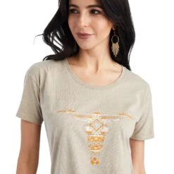 Ariat® Ladies Blanket Skull Oatmeal Heather T-shirt 10042718 -Ariat Style F22 WMS WEST 10042718 detail