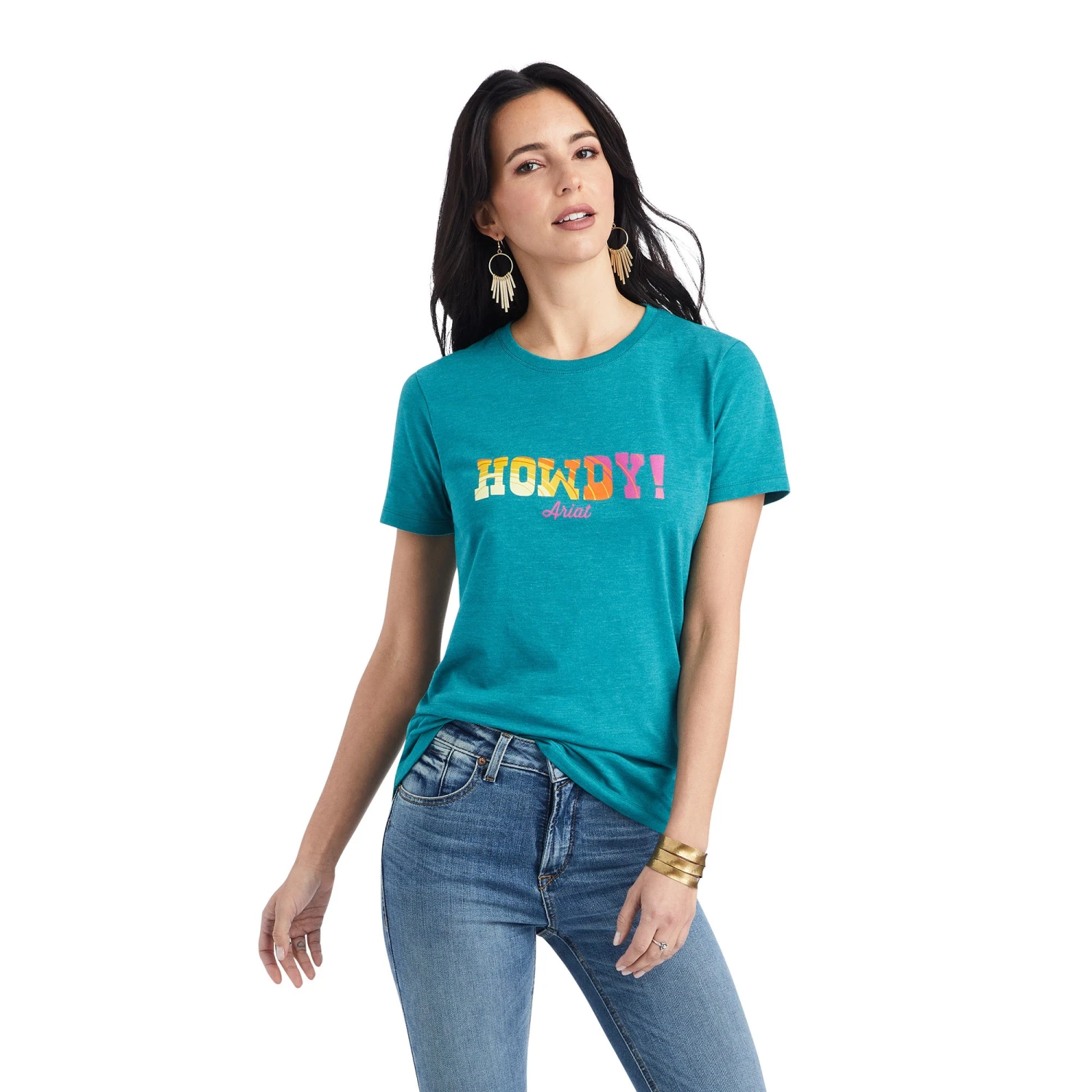 Ariat® Ladies Howdy Graphic Teal Green Heather T-shirt 10042726 1 Ariat® Ladies Howdy Graphic Teal Green Heather T-shirt 10042726