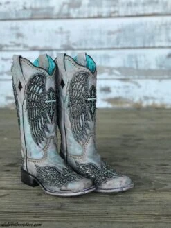 Corral Boots Corral Ladies Turquoise Cross & Wings Overlay & Studs Boots A3743 -Ariat Style IMG 2221