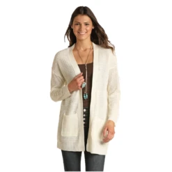 Panhandle® Ladies Waffle Knit Cream Sweater Cardigan J8-1340-10