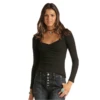 Panhandle® Ladies Pinch Front Black Rib Knit Shirt J8T1332-01