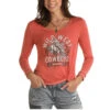 Panhandle Ladies Wild West Cowboys Rodeo Print Orange T-Shirt L8T3463