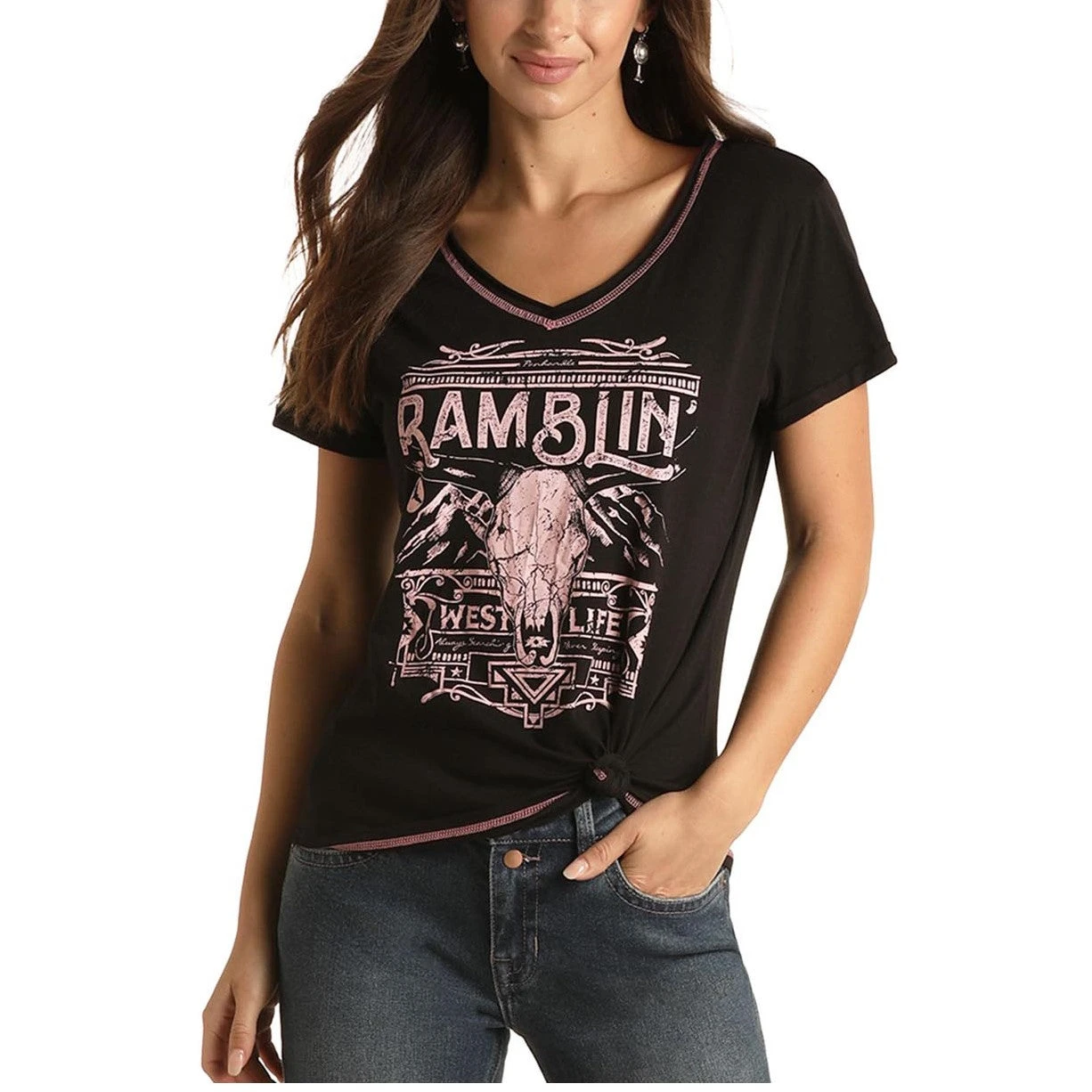 Panhandle White Label Ladies Ramblin Western Black T-shirt L9T3423 1 Panhandle White Label Ladies Ramblin Western Black T-shirt L9T3423