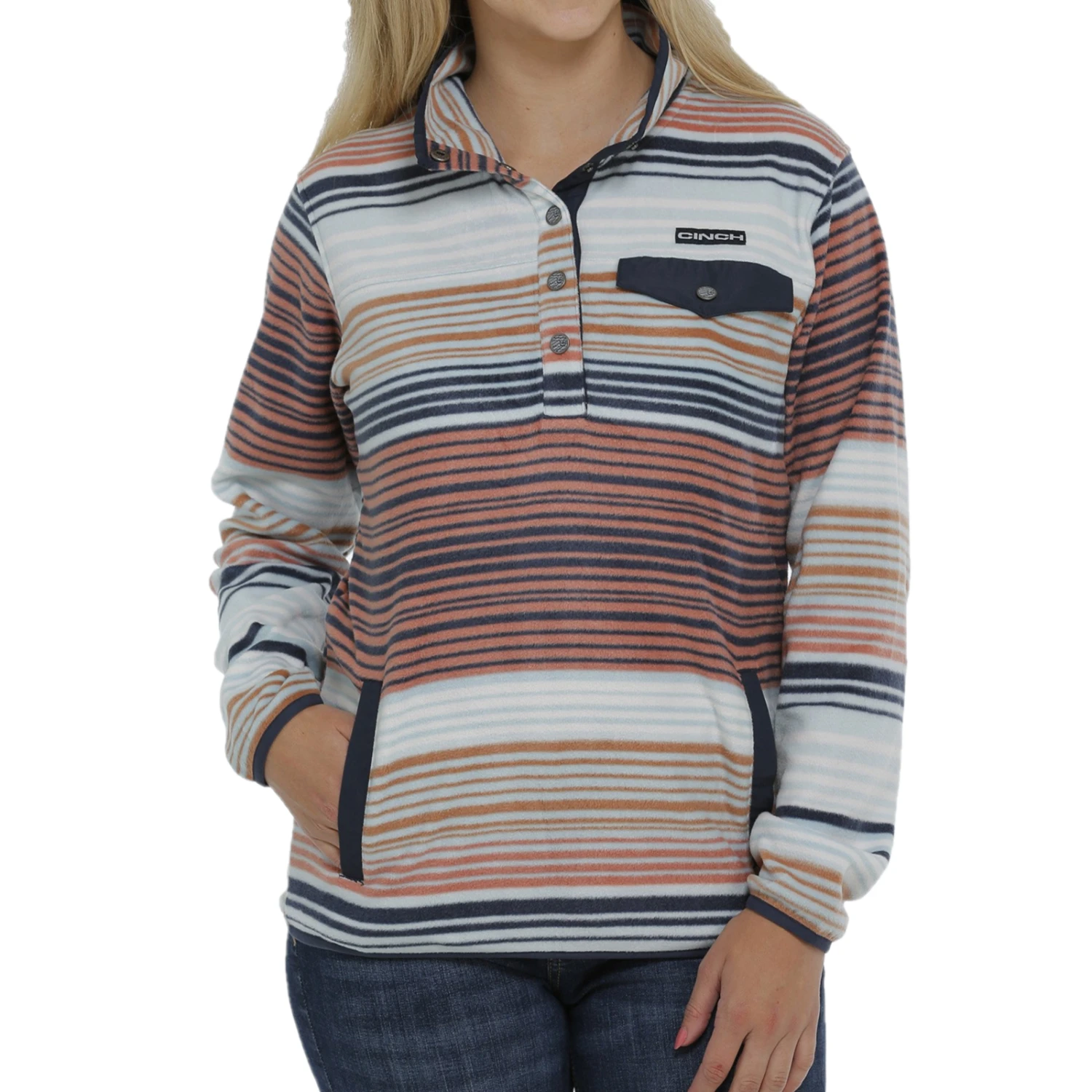 Cinch® Ladies Light Bue Striped Fleece Pullover MAK9819004 1 Cinch® Ladies Light Bue Striped Fleece Pullover MAK9819004