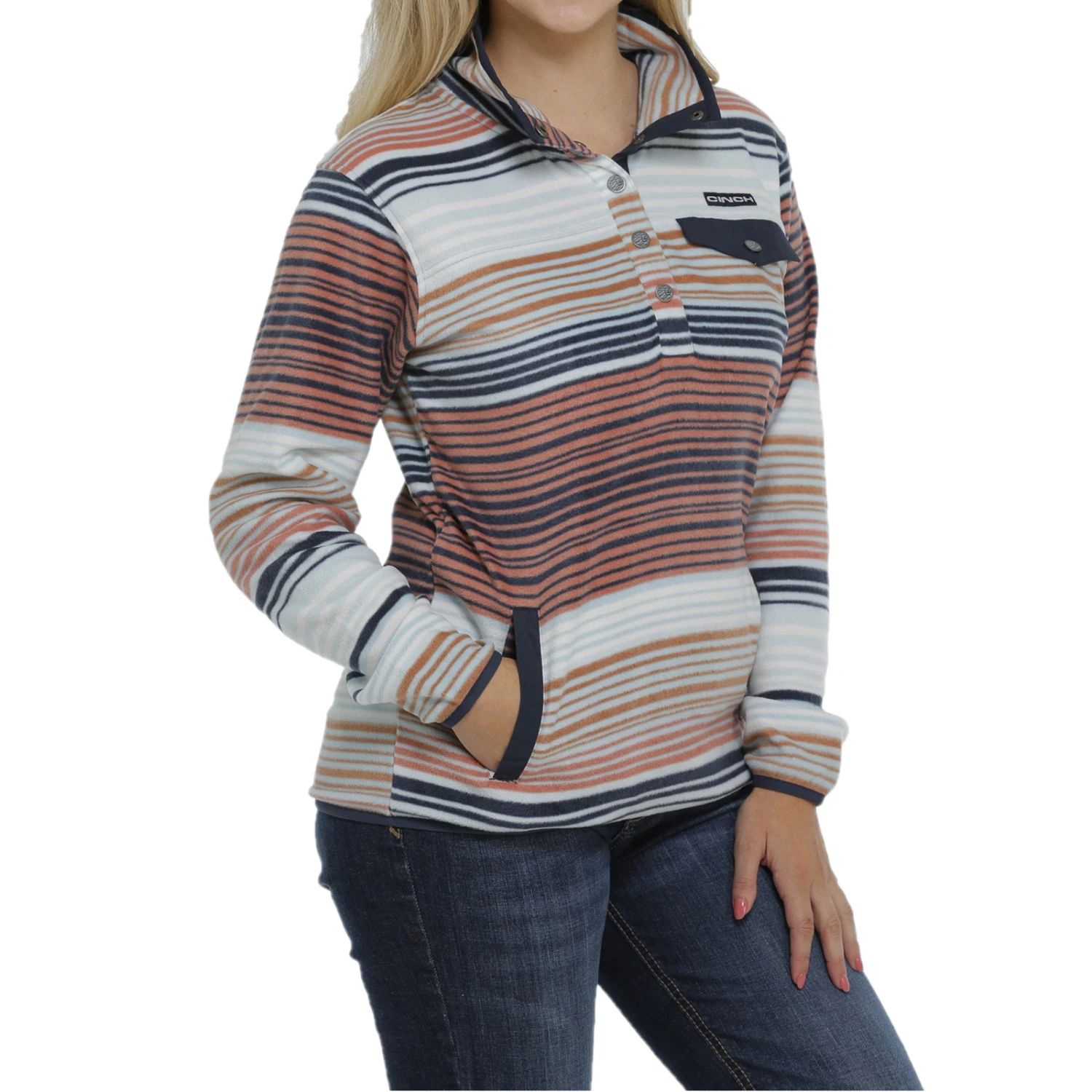 Cinch® Ladies Light Bue Striped Fleece Pullover MAK9819004 2 Cinch® Ladies Light Bue Striped Fleece Pullover MAK9819004 - Image 2
