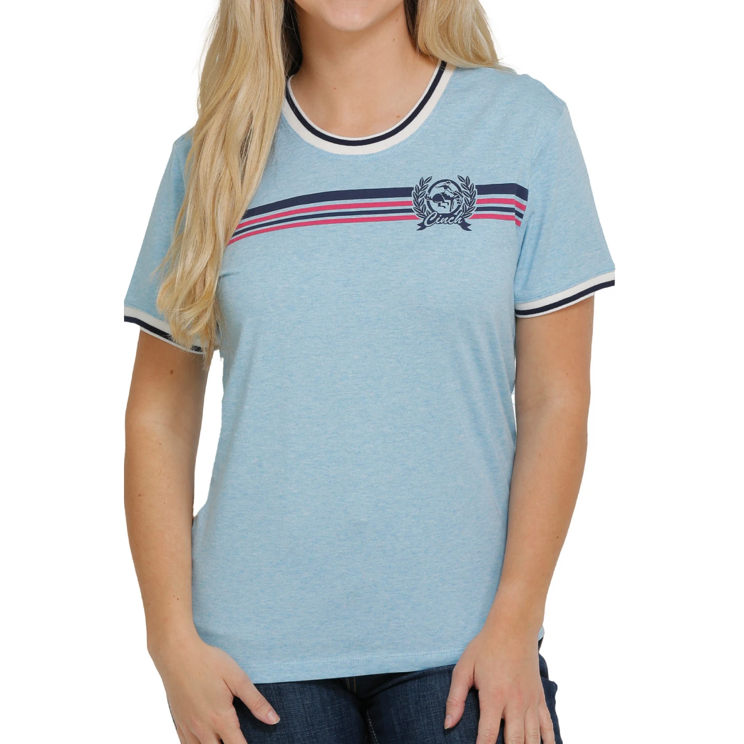 Cinch® Ladies Boyfriend Stripe Print Light Blue T-shirt MSK7890004 1 Cinch® Ladies Boyfriend Stripe Print Light Blue T-shirt MSK7890004