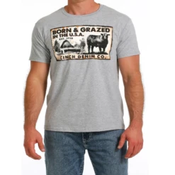 Cinch® Men's Heather Grey "Born & Grazed" Graphic T-Shirt MTT1690578