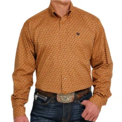 Cinch® Men's Mini Flower Print Gold Button Down Shirt MTW1105466
