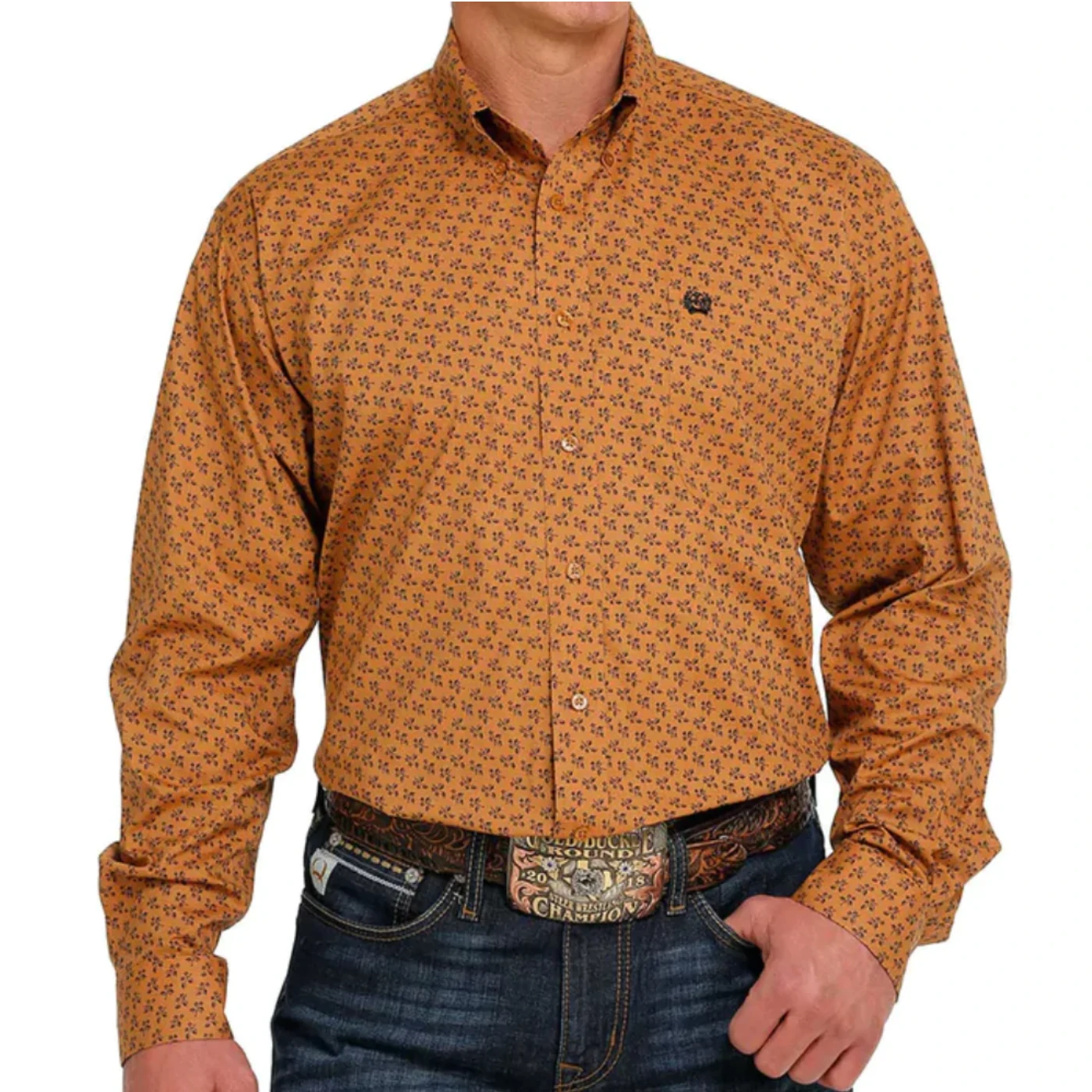 Cinch® Men's Mini Flower Print Gold Button Down Shirt MTW1105466 1 Cinch® Men's Mini Flower Print Gold Button Down Shirt MTW1105466