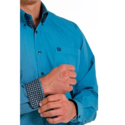 Cinch® Men's Micro-Stripe Turquoise Button Down Shirt MTW1105564 -Ariat Style MTW1105564 2