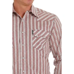 Cinch® Men's Modern Red & White Geometric Print Snap Shirt MTW1301063 -Ariat Style MTW1301063 2