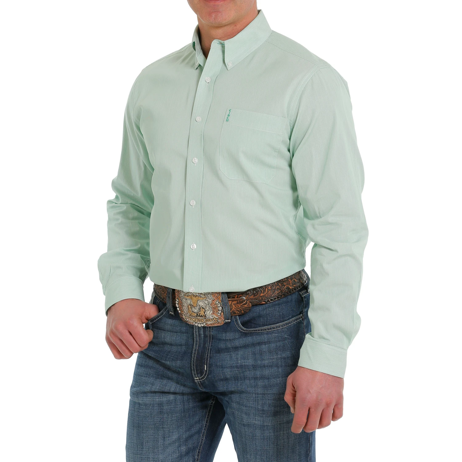 Cinch® Men's Striped Green Button Down Shirt MTW1347071 2 Cinch® Men's Striped Green Button Down Shirt MTW1347071 - Image 2