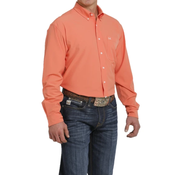 Cinch® Men's Athletic Solid Coral Button Down Shirt MTW1862015 3 Cinch® Men's Athletic Solid Coral Button Down Shirt MTW1862015 - Image 3
