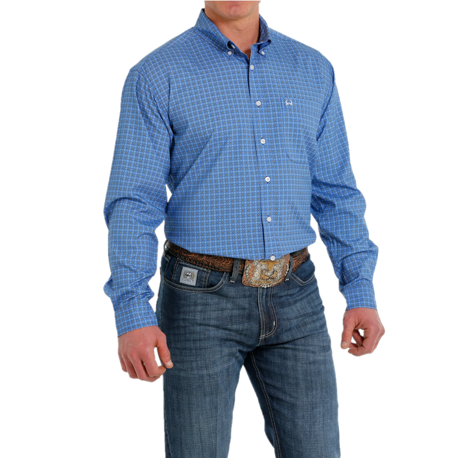 Cinch® Men's Arena Flex Royal Blue Geometric Print Button Down Shirt MTW1862017 1 Cinch® Men's Arena Flex Royal Blue Geometric Print Button Down Shirt MTW1862017