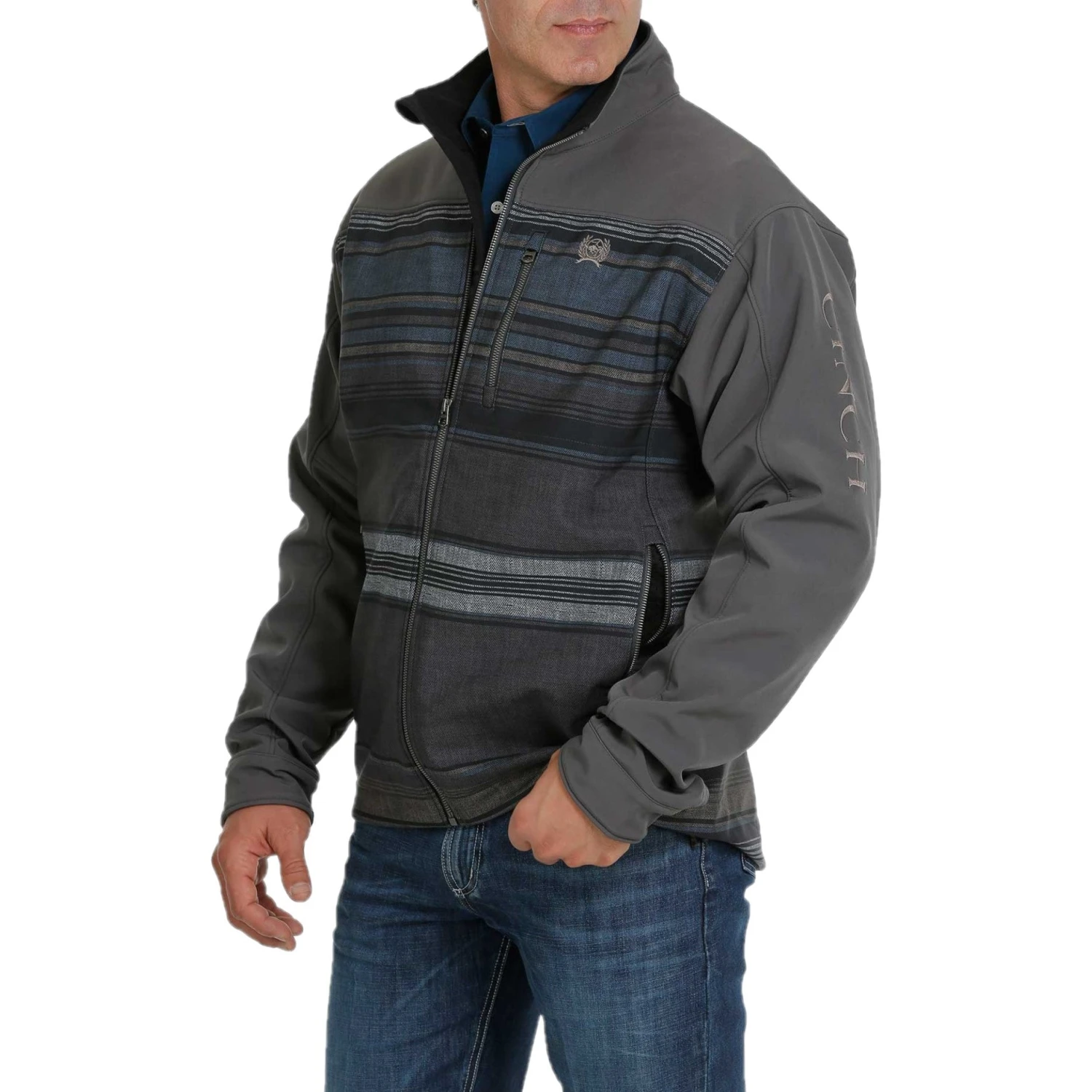 Cinch Men's Charcoal & Navy Bonded Striped Print Jacket MWJ1518006 2 Cinch Men's Charcoal & Navy Bonded Striped Print Jacket MWJ1518006 - Image 2
