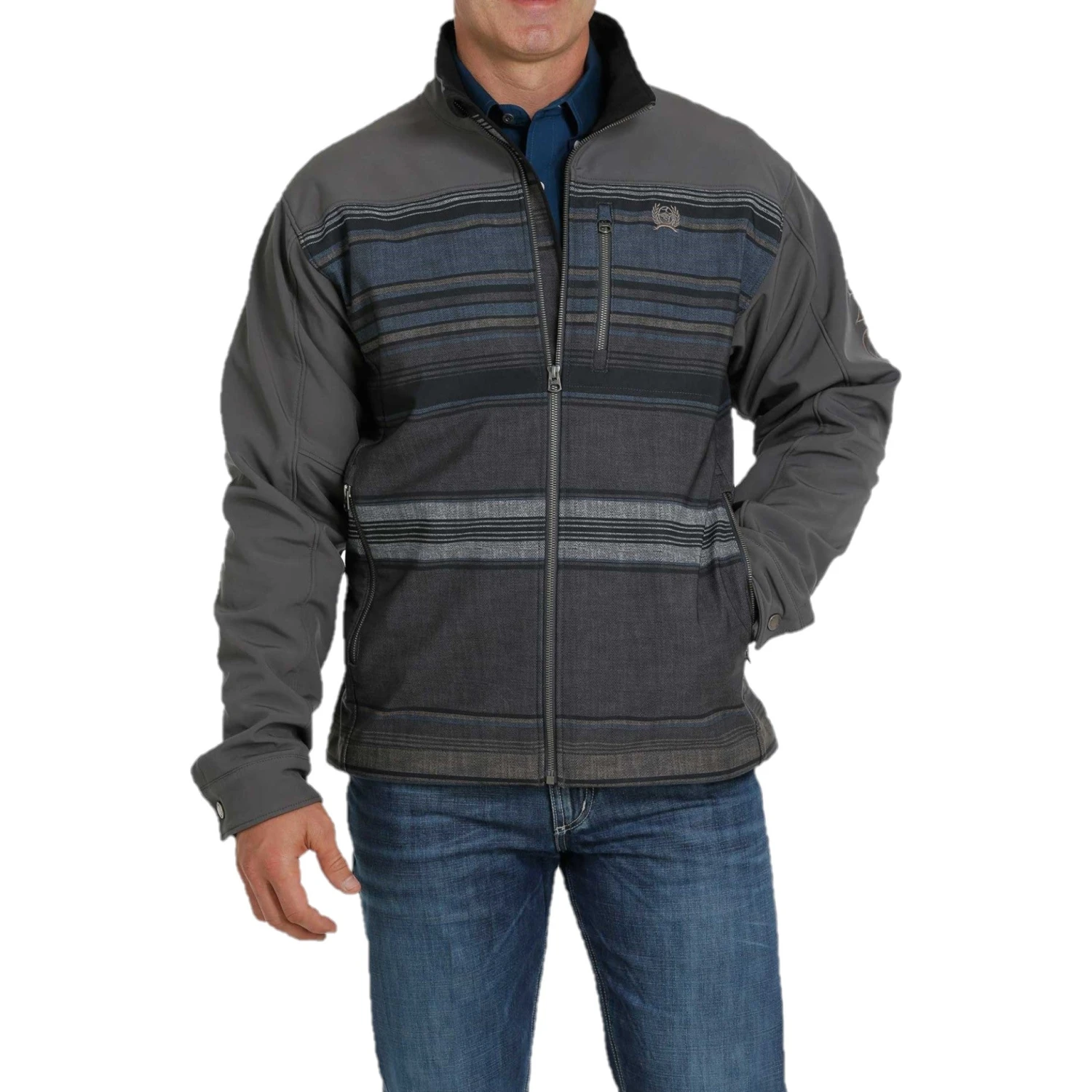 Cinch Men's Charcoal & Navy Bonded Striped Print Jacket MWJ1518006 1 Cinch Men's Charcoal & Navy Bonded Striped Print Jacket MWJ1518006