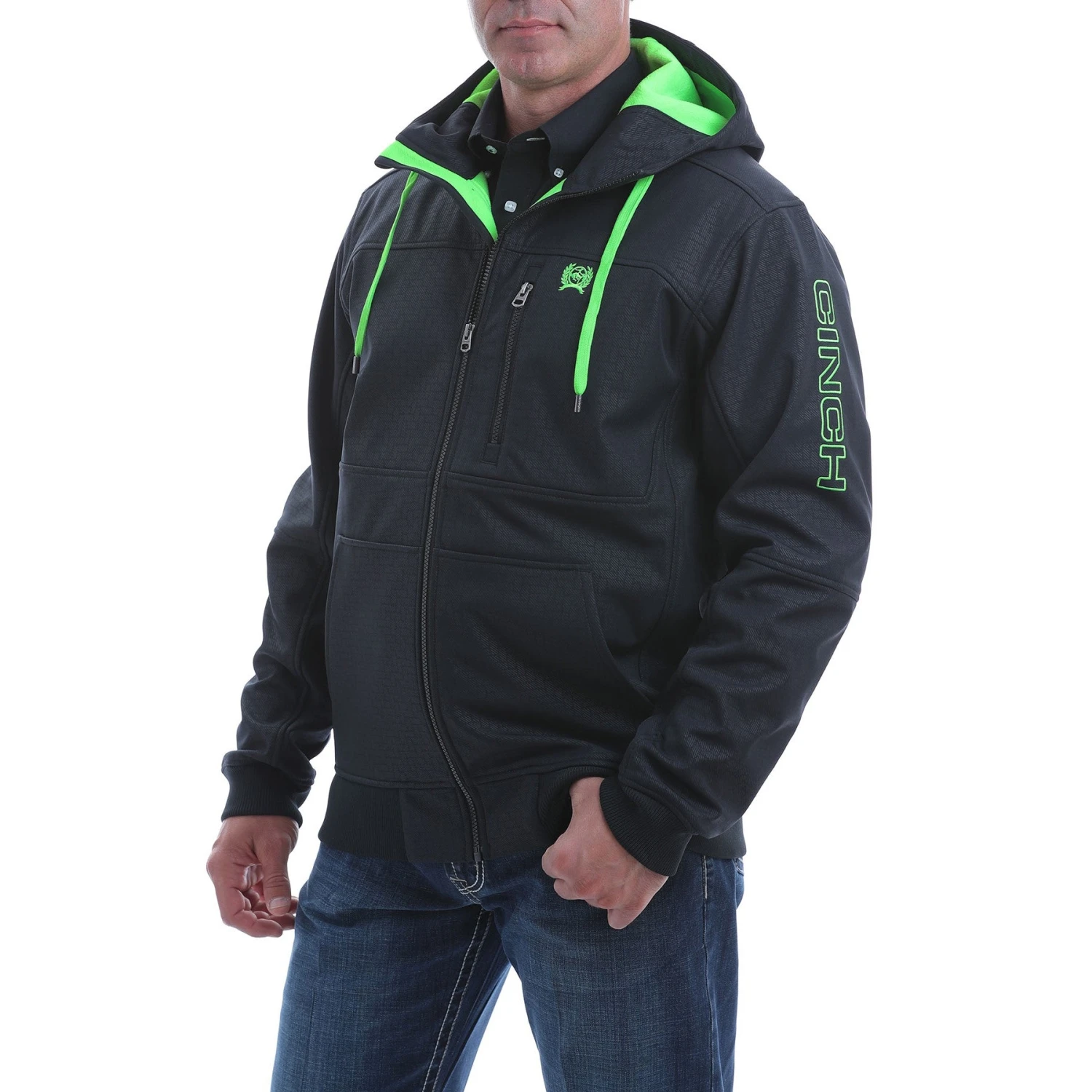 Cinch Men's Black Logo Softshell Hooded Bonded Jacket MWJ1524001 2 Cinch Men's Black Logo Softshell Hooded Bonded Jacket MWJ1524001 - Image 2