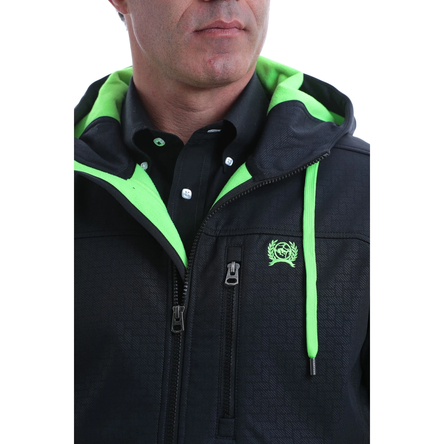 Cinch Men's Black Logo Softshell Hooded Bonded Jacket MWJ1524001 3 Cinch Men's Black Logo Softshell Hooded Bonded Jacket MWJ1524001 - Image 3