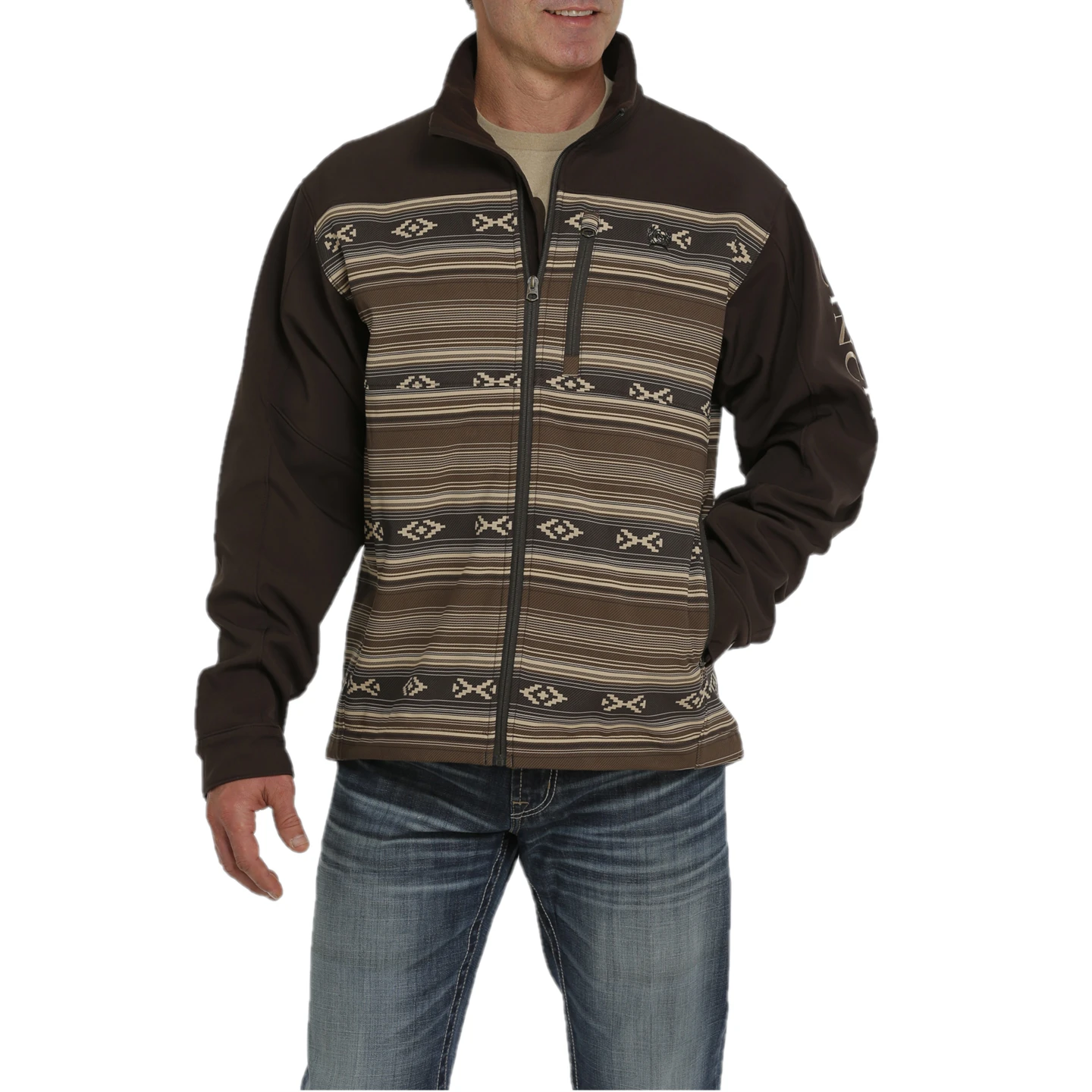 Cinch® Men's Aztec Printed Brown Bonded Softshell Jacket MWJ1583002 1 Cinch® Men's Aztec Printed Brown Bonded Softshell Jacket MWJ1583002