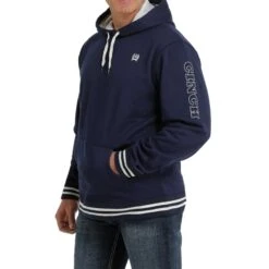 Cinch Men's Navy Logo Sleeve Pullover Hoodie MWK1206020 -Ariat Style MWK1206020 2 4 edited