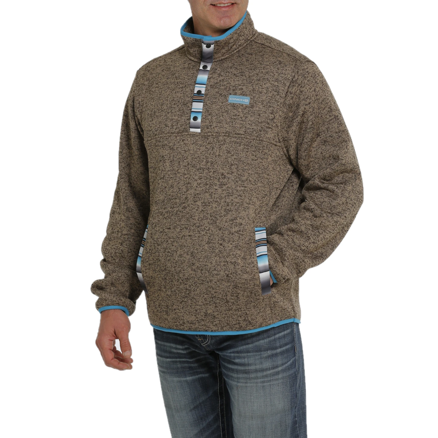 Cinch® Men's Brown With Teal Stripes Fleece Pullover MWK1534002 2 Cinch® Men's Brown With Teal Stripes Fleece Pullover MWK1534002 - Image 2