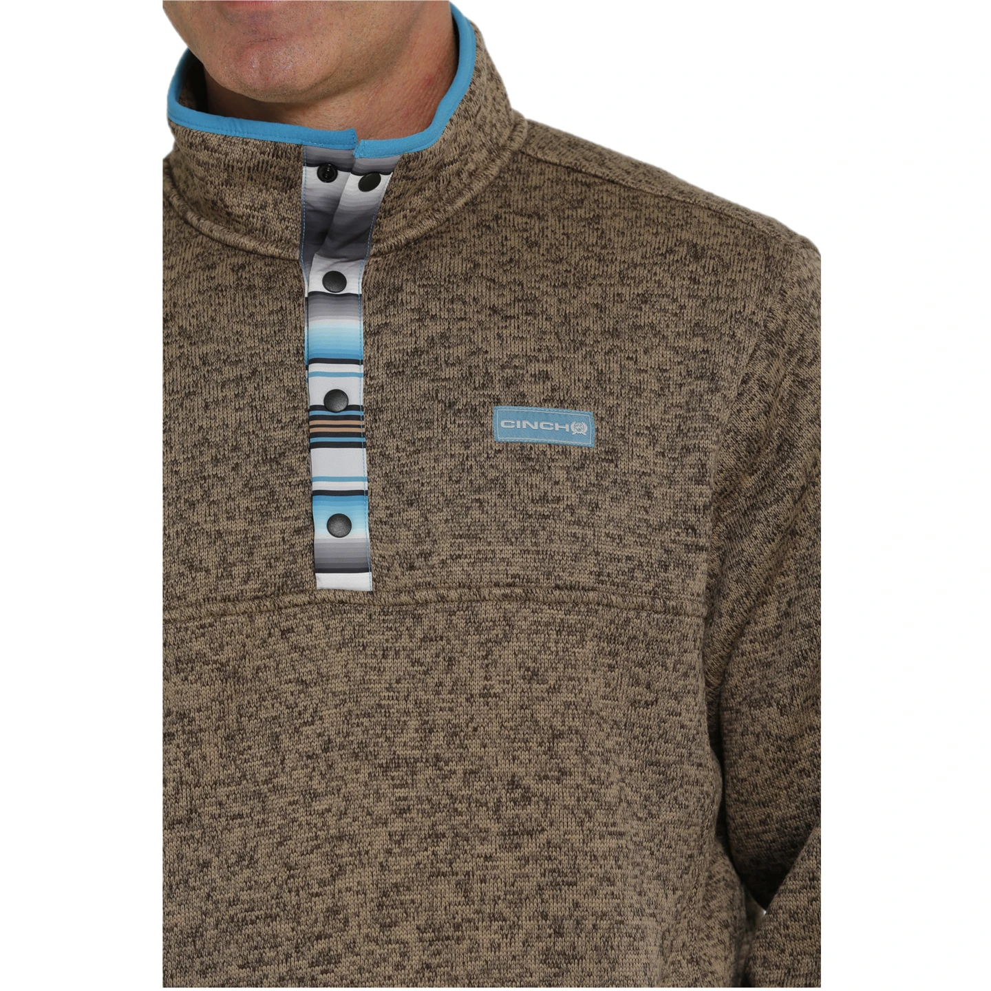 Cinch® Men's Brown With Teal Stripes Fleece Pullover MWK1534002 3 Cinch® Men's Brown With Teal Stripes Fleece Pullover MWK1534002 - Image 3