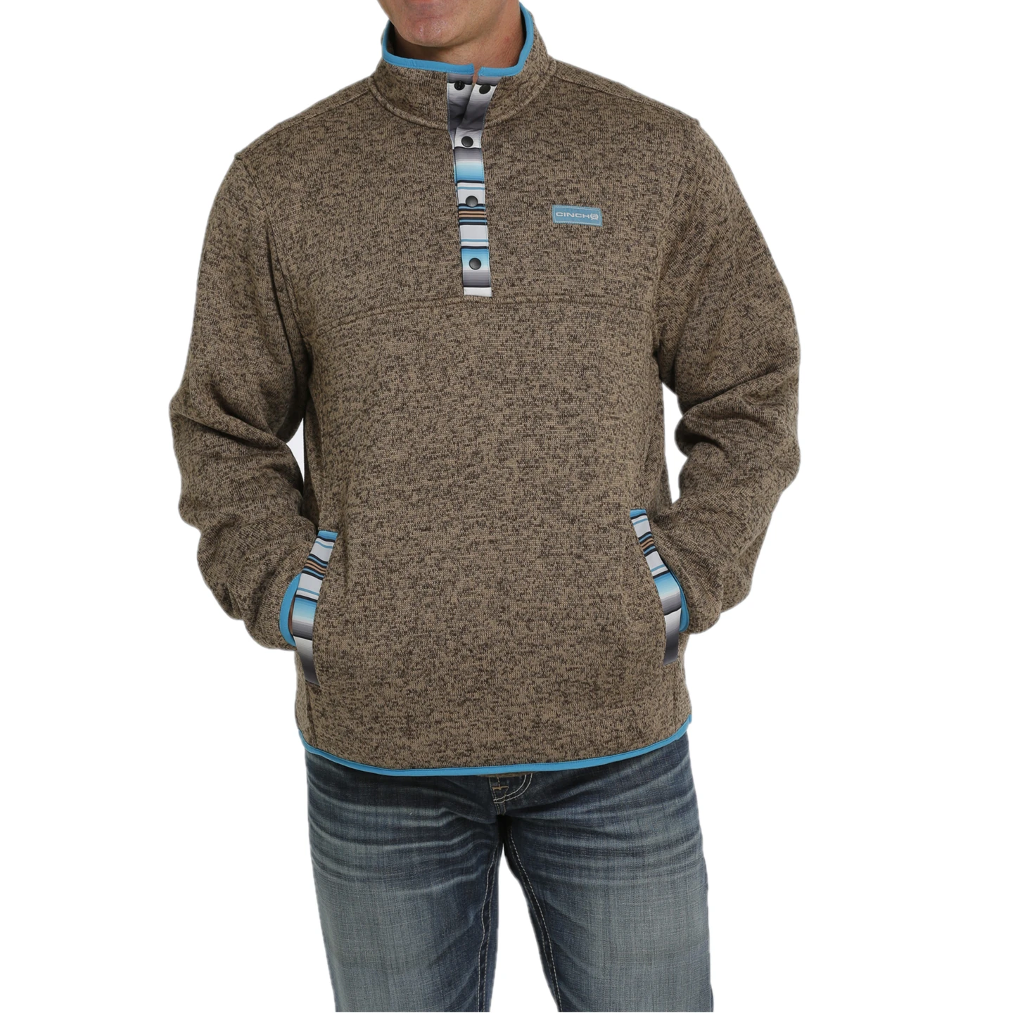 Cinch® Men's Brown With Teal Stripes Fleece Pullover MWK1534002 1 Cinch® Men's Brown With Teal Stripes Fleece Pullover MWK1534002