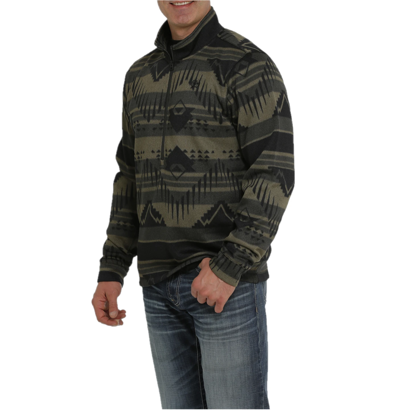 Cinch® Men's Aztec Printed Olive Fleece Pullover MWK1558002 2 Cinch® Men's Aztec Printed Olive Fleece Pullover MWK1558002 - Image 2