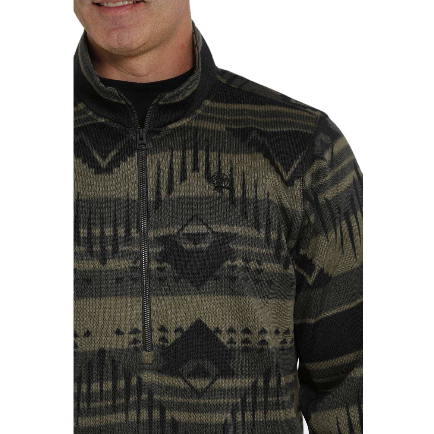 Cinch® Men's Aztec Printed Olive Fleece Pullover MWK1558002 3 Cinch® Men's Aztec Printed Olive Fleece Pullover MWK1558002 - Image 3