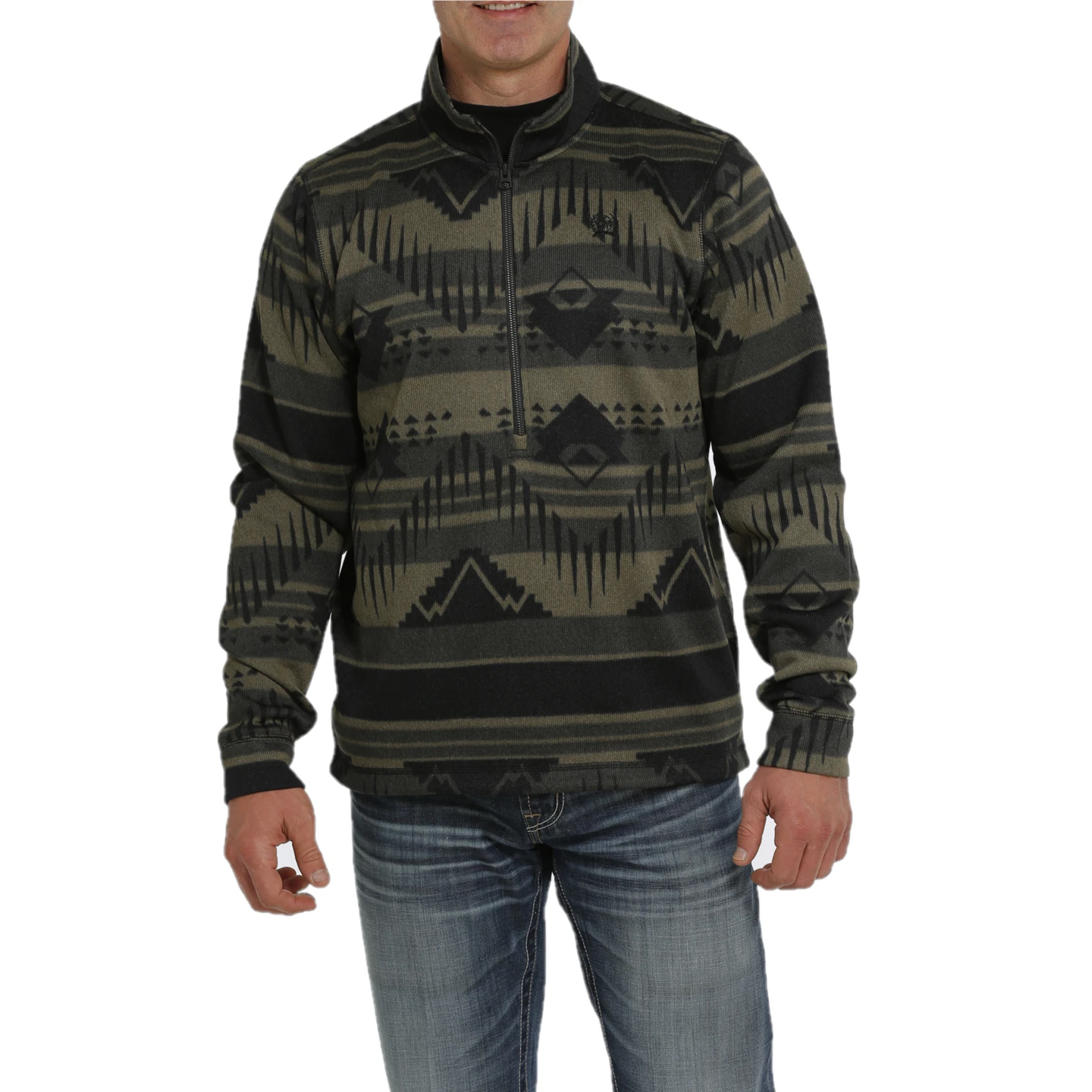Cinch® Men's Aztec Printed Olive Fleece Pullover MWK1558002 1 Cinch® Men's Aztec Printed Olive Fleece Pullover MWK1558002