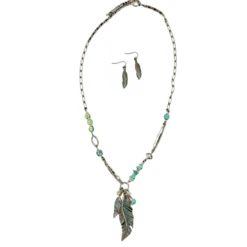 M&F Ladies Bead & Feather Teal Jewelry Set 30850