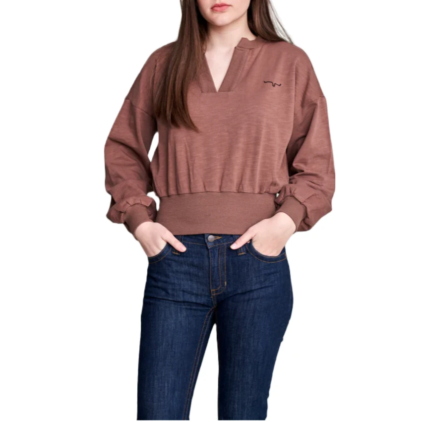 Kimes Ranch Ladies Dewey V Neck Brown Pullover Sweatshirt DEW-BRN 1 Kimes Ranch Ladies Dewey V Neck Brown Pullover Sweatshirt DEW-BRN