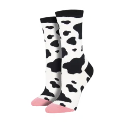 SockSmith Ladies MOOOO! Cow Print Crew Socks WNC1886-WHI