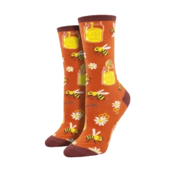 SockSmith Ladies Bee My Honey Burnt Orange Crew Socks WNC2271-BTO