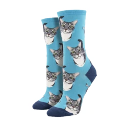 SockSmith Ladies Boop Cats Blue Crew Socks WNC2387-BLU