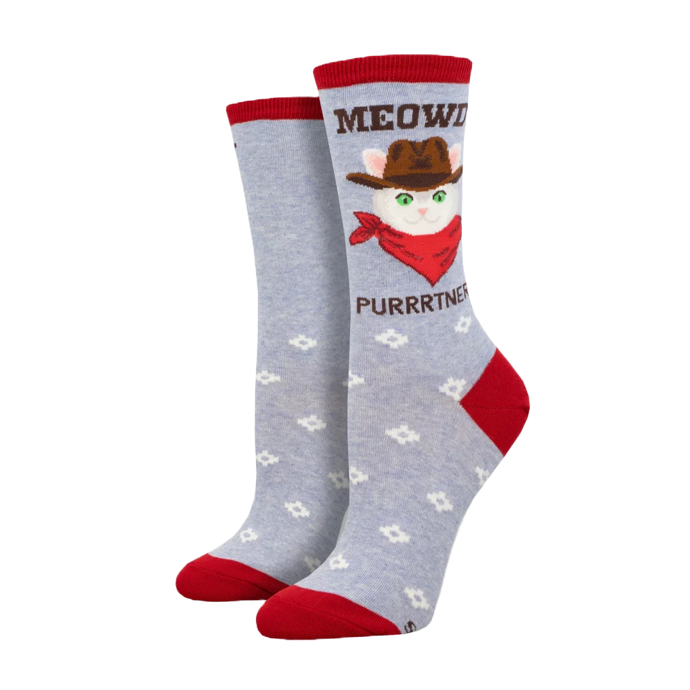 SockSmith Ladies Meowdy Purrtner Periwinkle Heather Socks WNC2970-PWH 1 SockSmith Ladies Meowdy Purrtner Periwinkle Heather Socks WNC2970-PWH