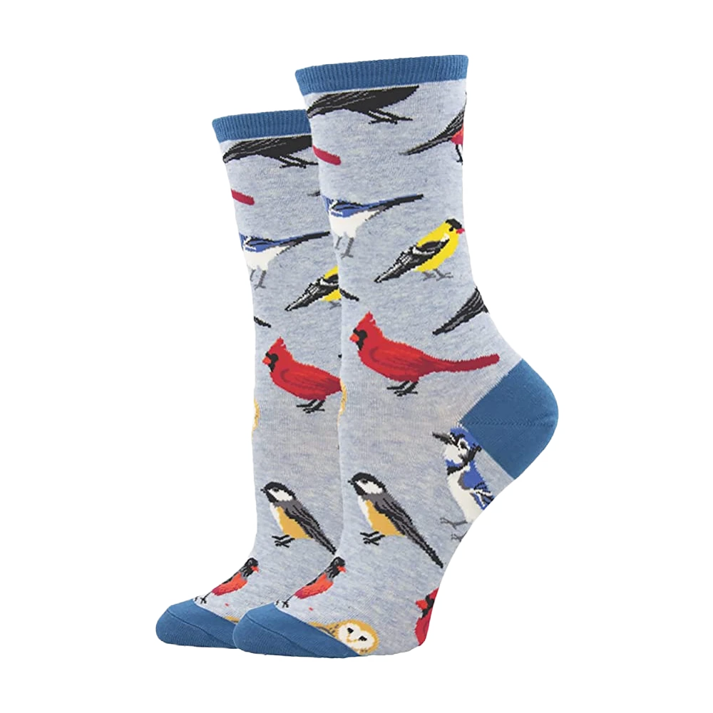 SockSmith Ladies Bird Is The Word Blue Heather Crew Socks WNC2377-BHT 1 SockSmith Ladies Bird Is The Word Blue Heather Crew Socks WNC2377-BHT
