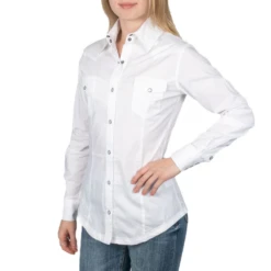 Panhandle Ladies Solid Stretch Poplin White Snap Up Shirt PSWSOSRZ2N-15