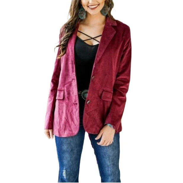 L&B Ladies Burgundy Corduroy Buffalo Nickel Button Blazer AK0209-BURG 1 L&B Ladies Burgundy Corduroy Buffalo Nickel Button Blazer AK0209-BURG