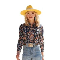 Cruel Denim Ladies Western Printed Navy Western Snap Shirt CTW7226013