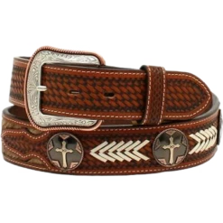 3D Belt Men's Tooled Calf Hair Cross Concho Brown Belt D100011608