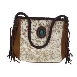 American Darling® Leather Tan & White Cowhide Hand Bag ADBGM318A