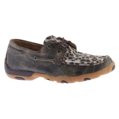 Twisted X Ladies Distressed Brown & Leopard Print Driving Mocs WDM0057