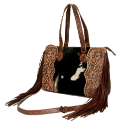 American Darling® Floral Embossed Hair On Brown Leather Bag ADBG930
