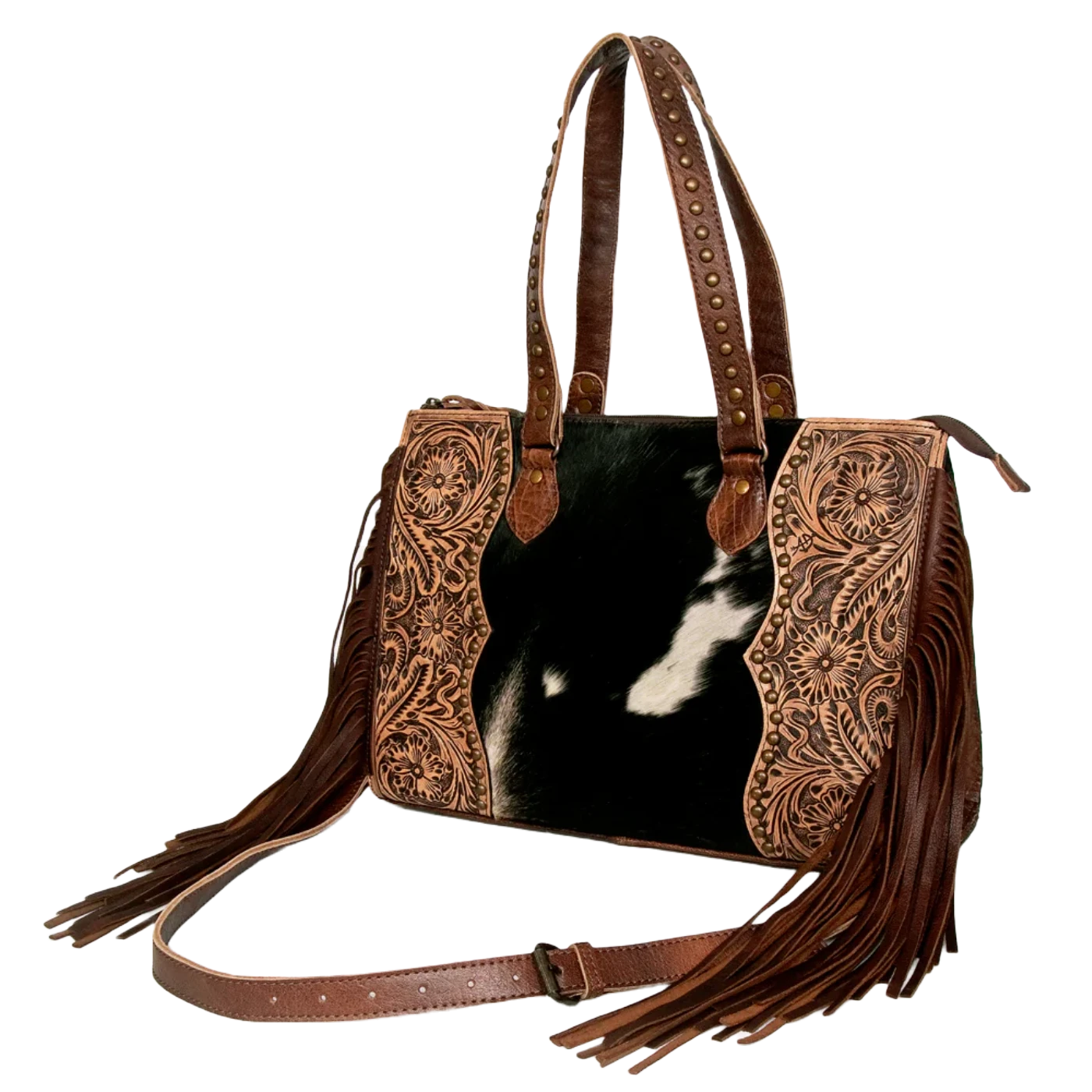 American Darling® Floral Embossed Hair On Brown Leather Bag ADBG930 1 American Darling® Floral Embossed Hair On Brown Leather Bag ADBG930