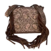American Darling® Fringed Floral Embossed Brown Leather Bag ADBG324