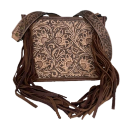 American Darling® Fringed Floral Embossed Brown Leather Bag ADBG324